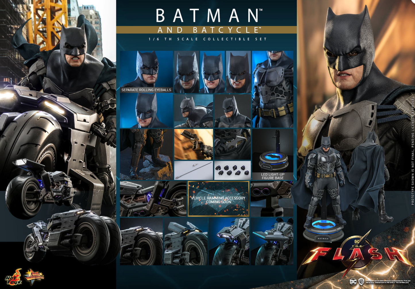 Hot Toys MMS705 DC The Flash 2023 Batman and Batcycle 1/6 Figure Set