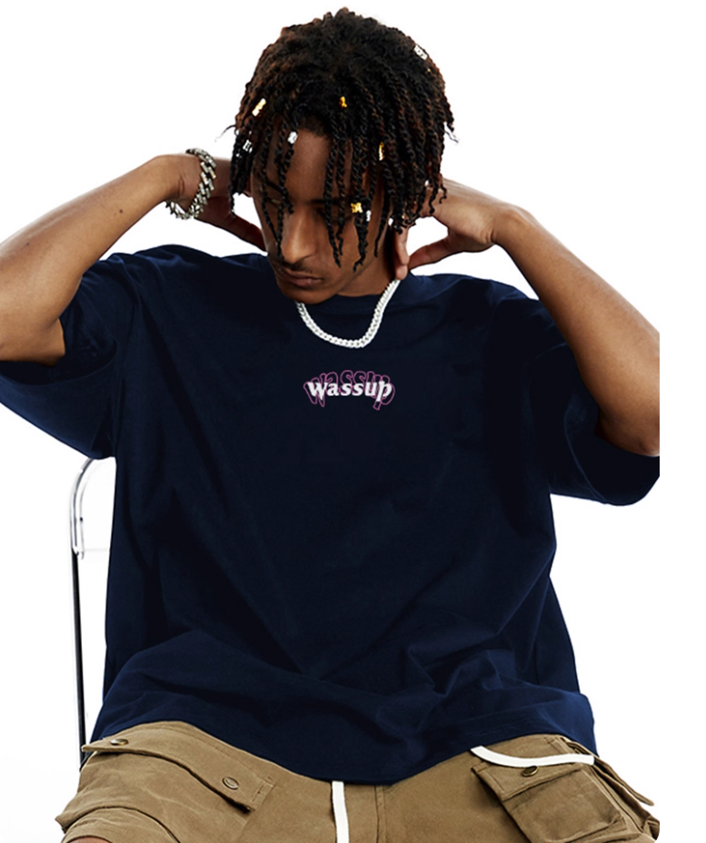 Wassup fashionable brand american letterloose short-sleeved t-shirt men