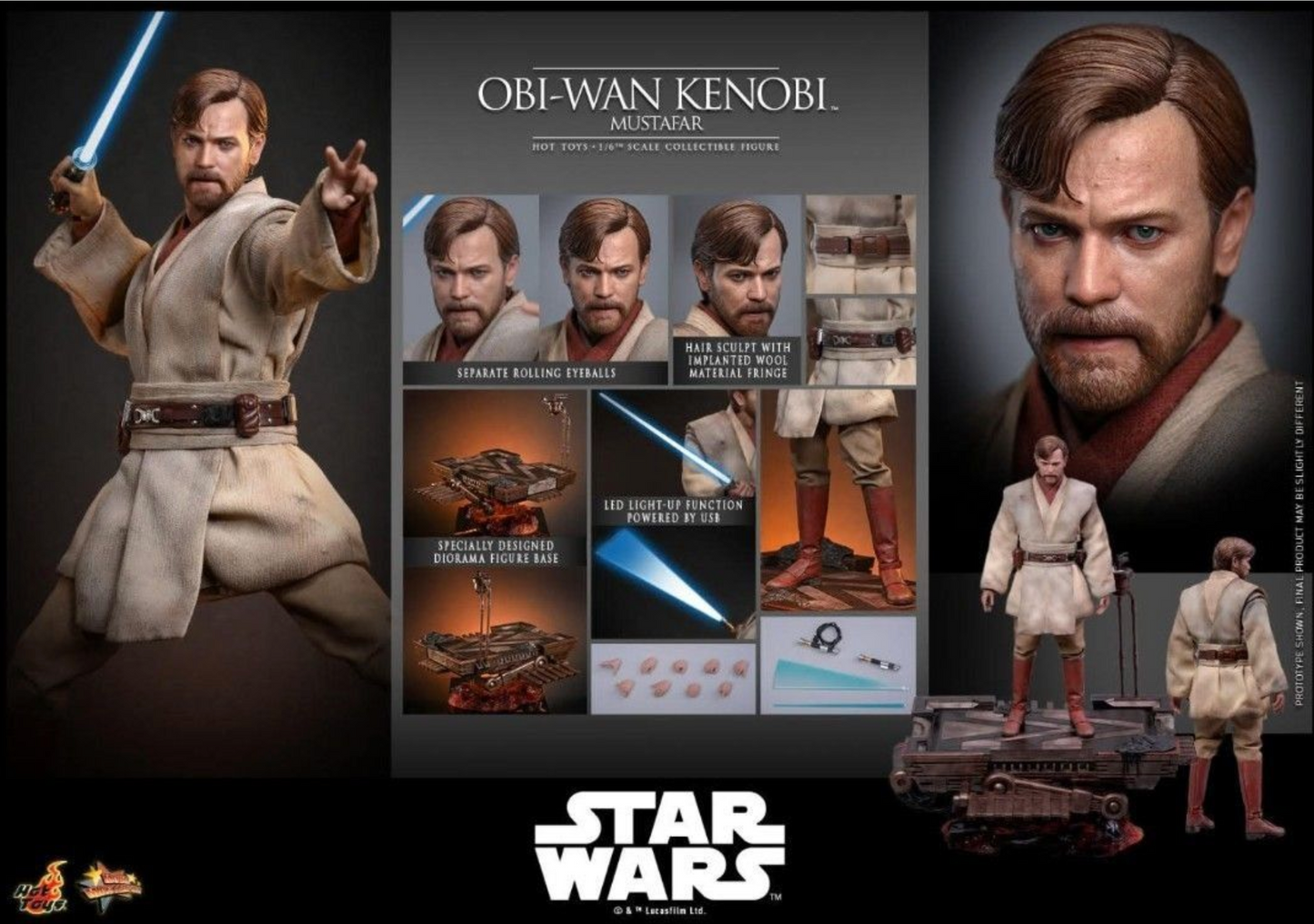 IN STOCK Hot Toys MMS843 Obi Wan Kenobi Mustafar 1/6 scale action figure new