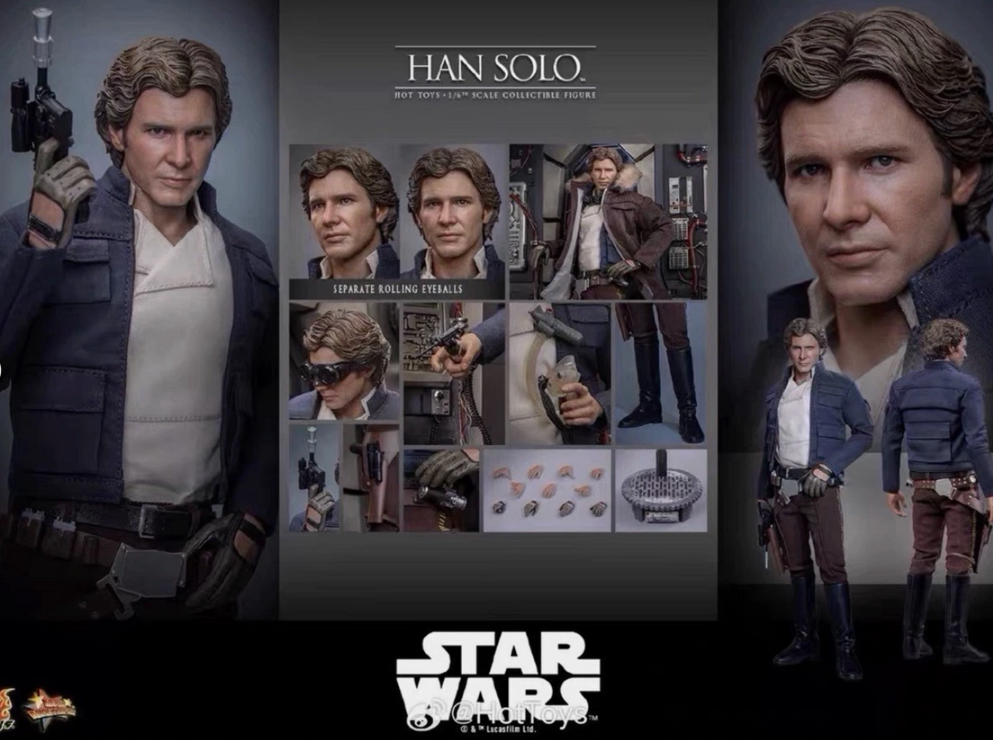 Hot toys MMS846 Star Wars Han Solo with Separate Rolly Eyeballs in stock