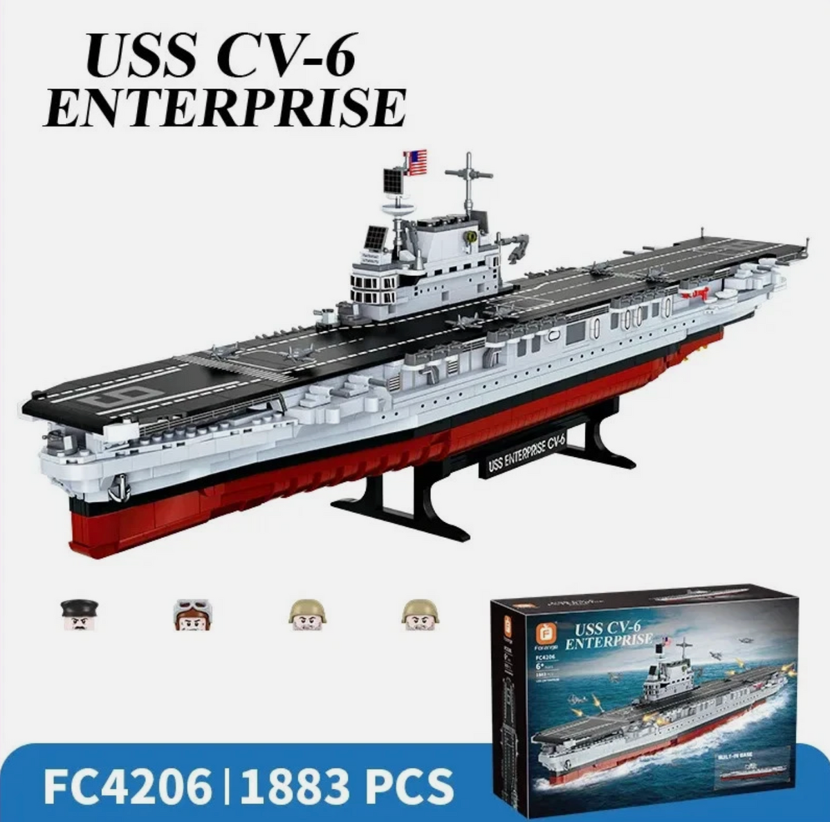 1883PCS USS CV-6 Enterprise Military Battleship Model Building Blocks