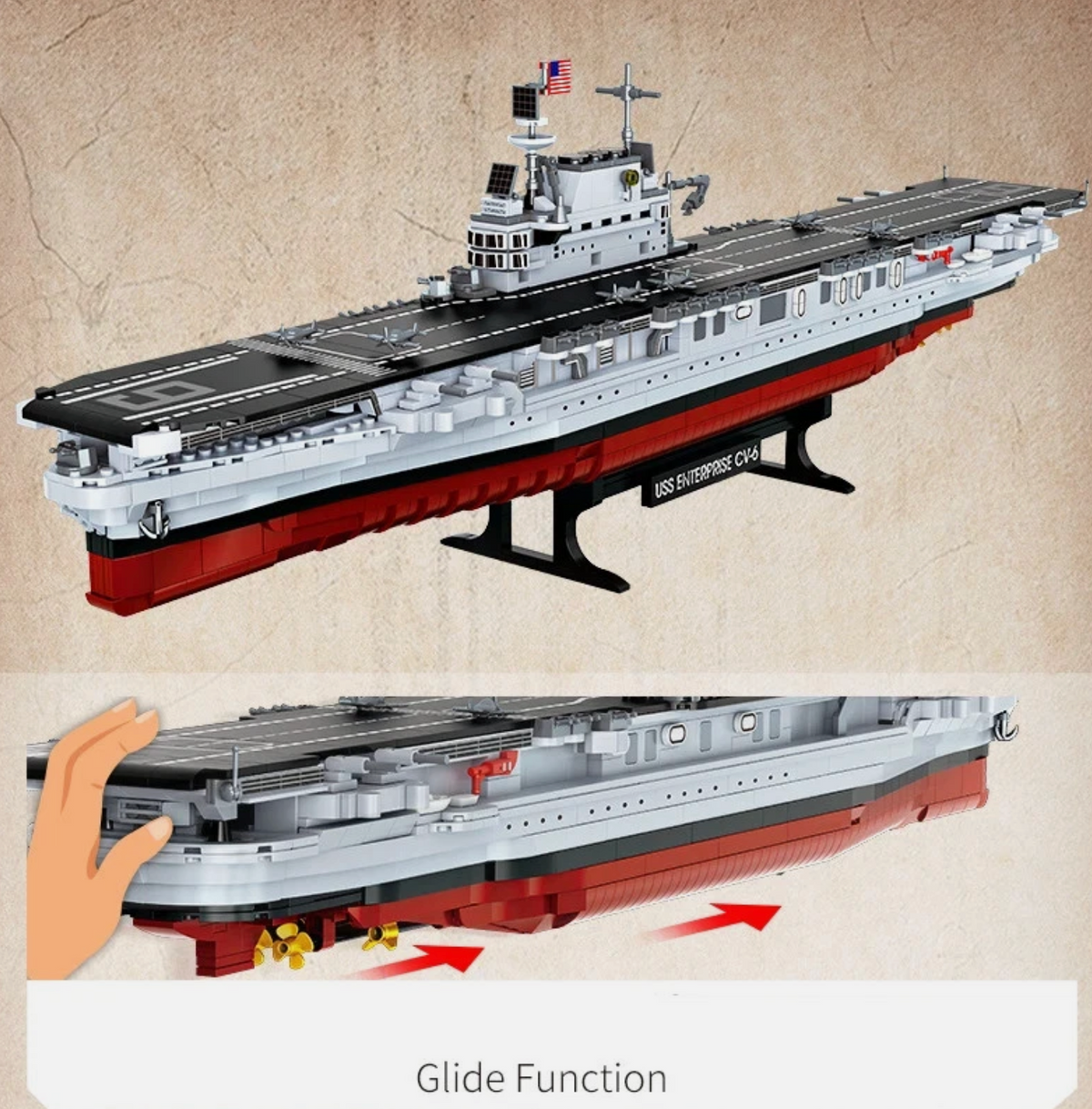 1883PCS USS CV-6 Enterprise Military Battleship Model Building Blocks