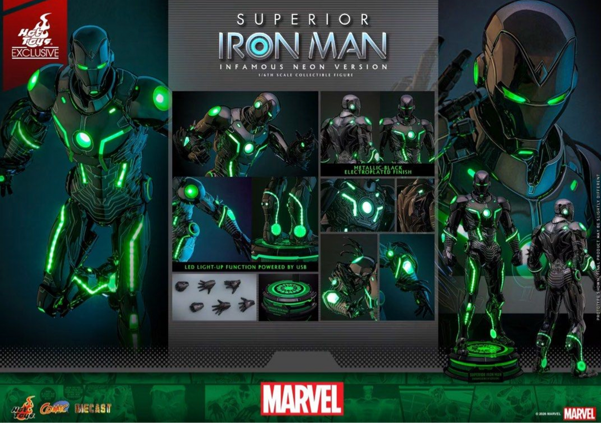 IN STOCK hot Toys CMS036D83 SUPERIOP IRON MAN INFAMOUS NEON VERSIO 1/6 Figure
